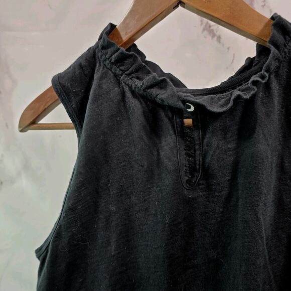 Anthropologie Top Womens Small Black Tank Ruffle Keyhole High Mock Neck Tla - Picture 7 of 9